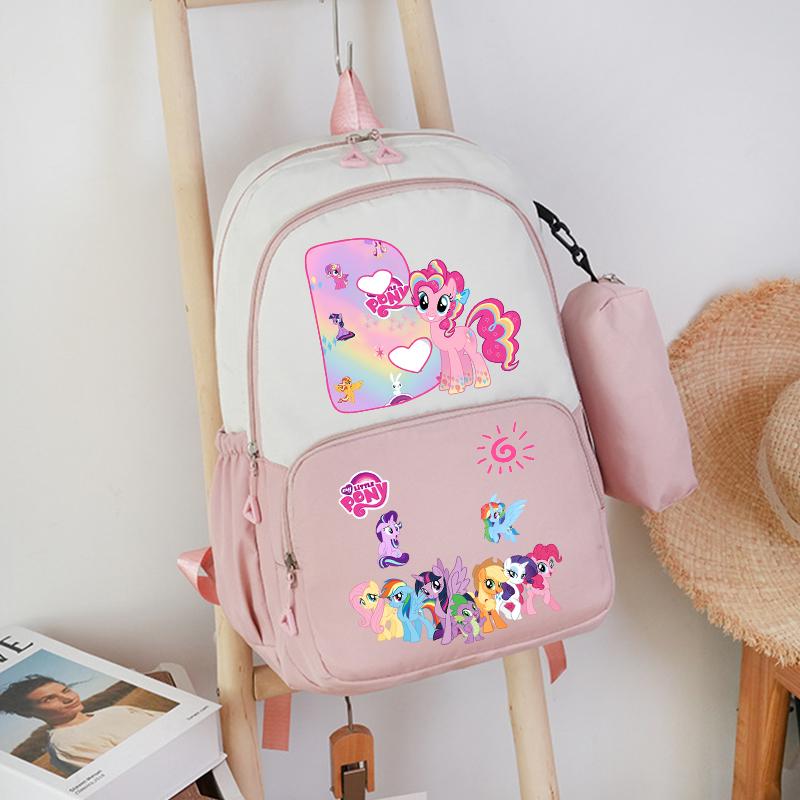 2pcs My Little Pony Backpack Pencil Case Girl Student Teenager Pink Book Bag Men Rucksack Travel Mochila Escolar Gift STEM DIY Model Kit 3D