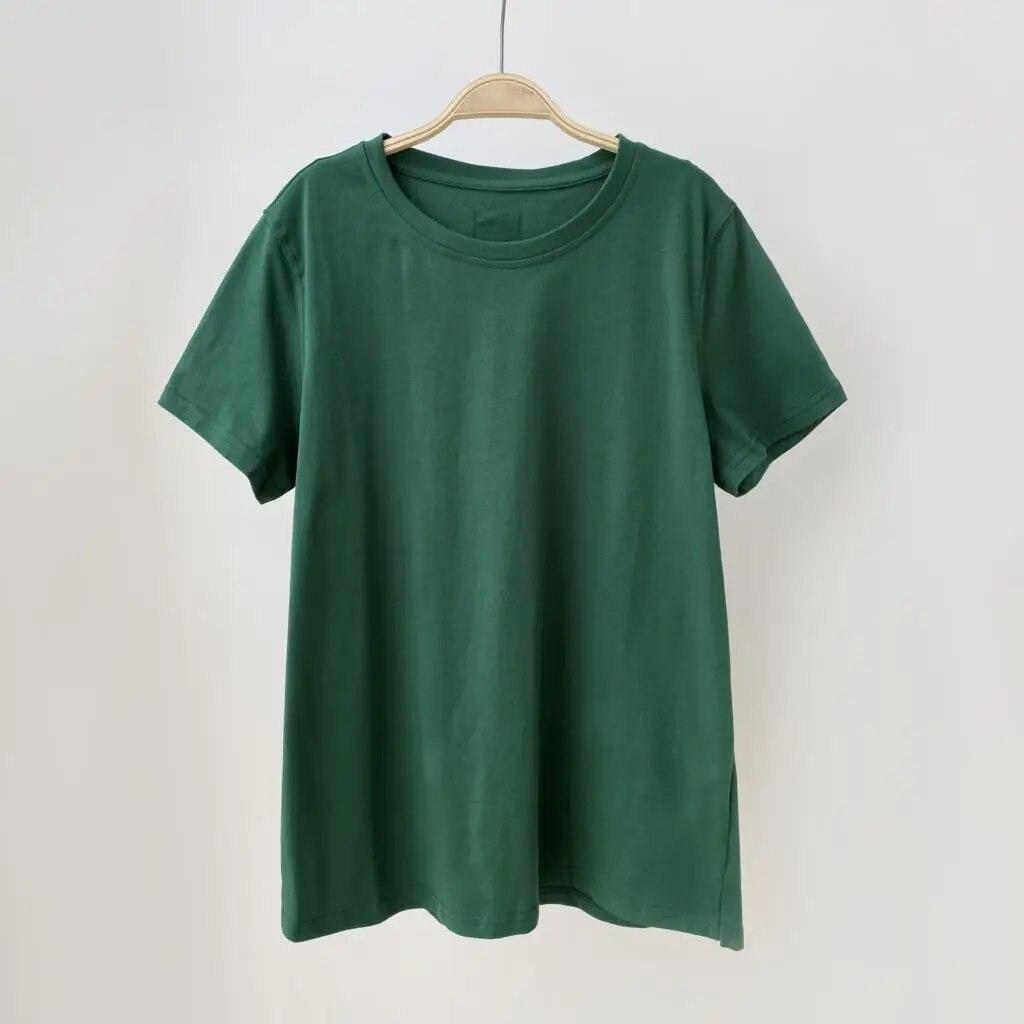 Johnature Solid Color Casual Women T-Shirts Summer Simple O-neck Pullover All Match Loose 3 Colors Female Tops