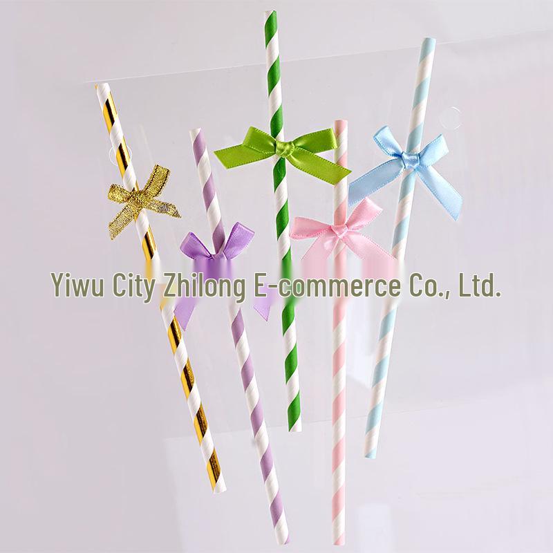 Disposable Paper Straw Bow for Children's Birthday Cupcake Decoration