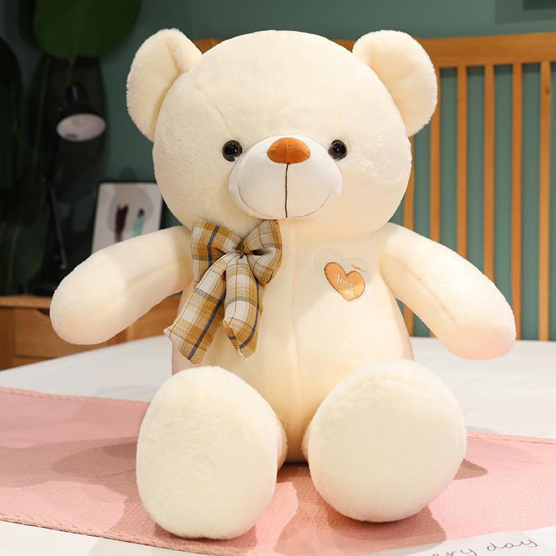 Lattice Bowknot Teddy Bear Plush Toy Animal Stuffed Doll Decoration Gift Kids