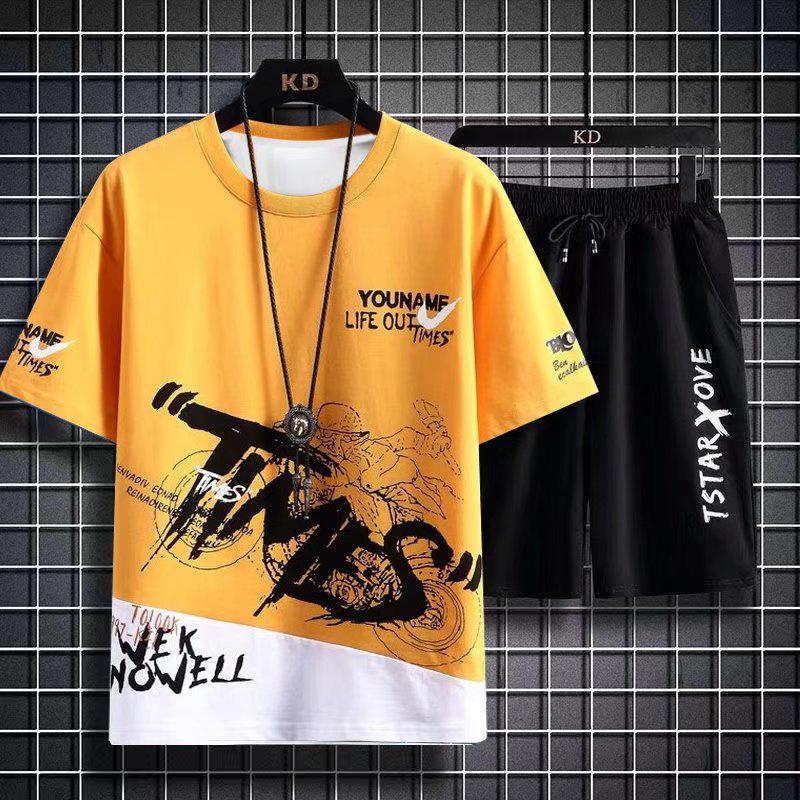 Men's Fashionable Summer Ice Silk Short Sleeve Sports Suit