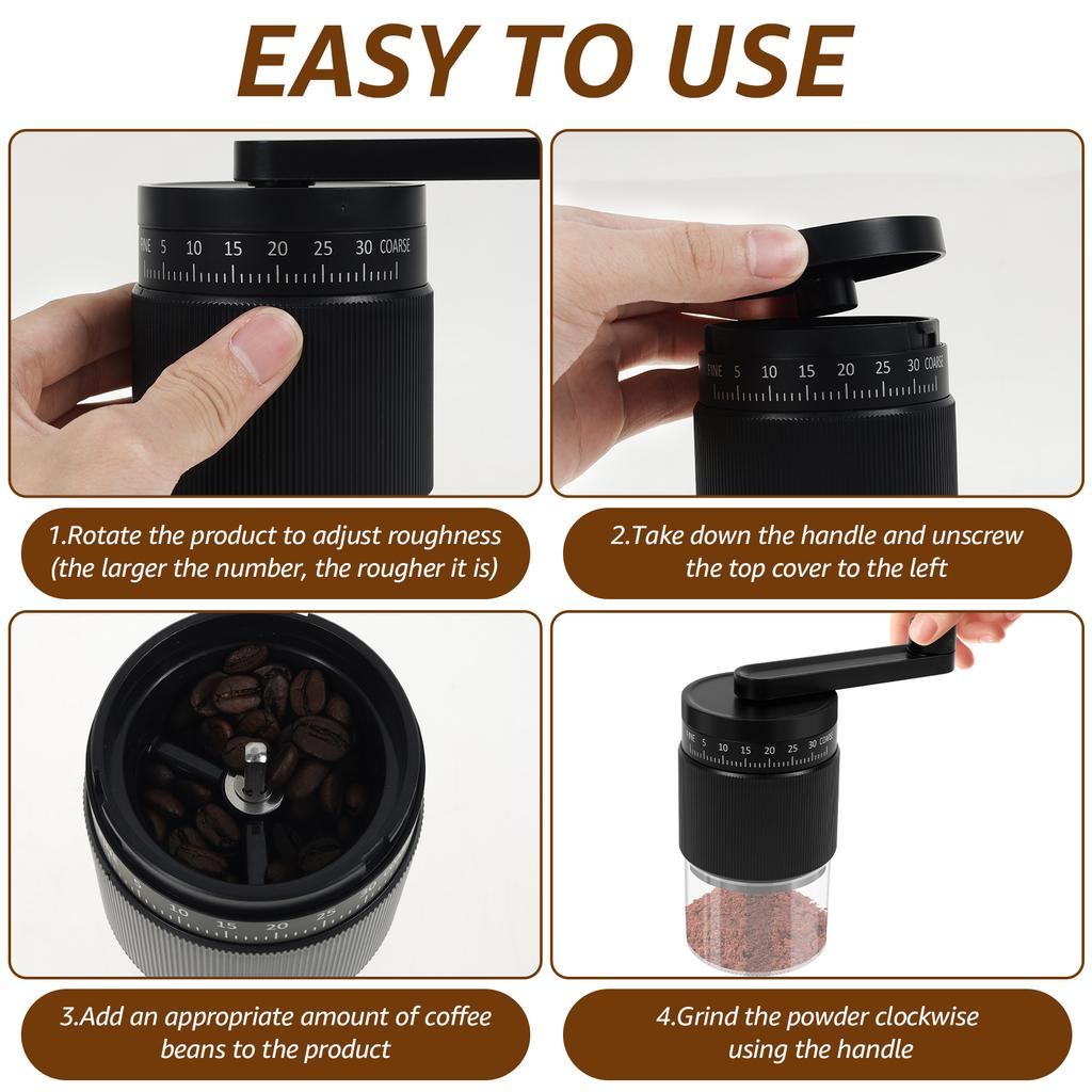 Ruční mlýnek na kávu Přenosný ruční mlýnek na kávová zrna s ruční klikou a 35 nastavitelnými stupni Ruční mlýnek na kávu pro kancelář, domov