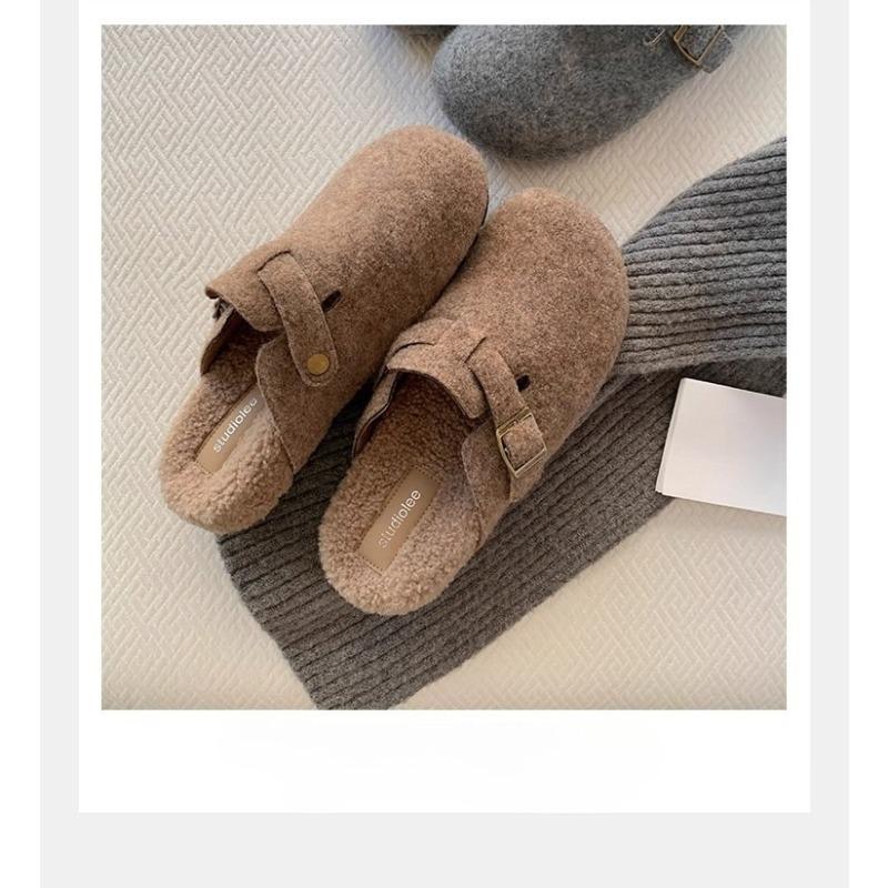 Fleece Insole Height-increasing Shoes for Women, Thick-soled Shoes, Half Slippers, Single Shoes