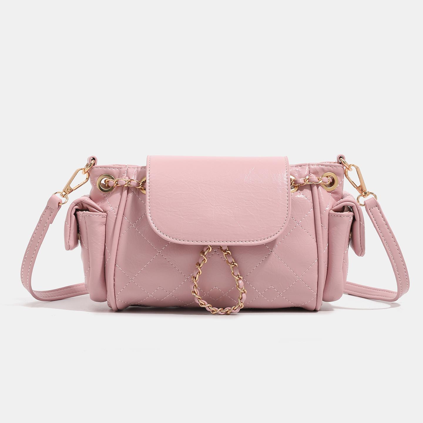 

Lingge Chain Motorcycle Bag for Women 2026 New Versatile Oil Wax Leather Underarm Bag Mini Backpack