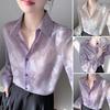 Women Shirt Lapel Long Sleeve See-through Flower Pattern Shirt Tops Single Breasted Thin Sun Protection Casual Shirt