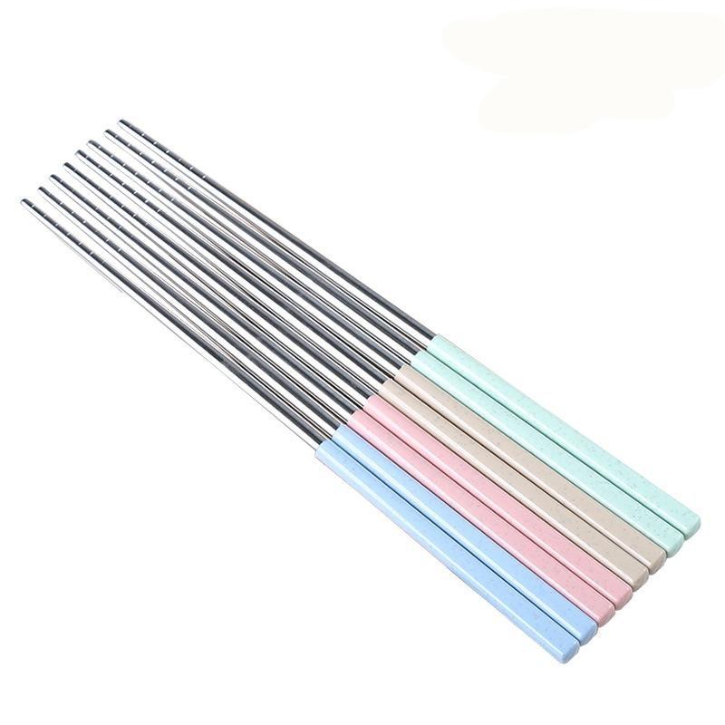 4 Pairs/set 304 Stainless Steel Chopsticks, Reusable Multicolor Chopsticks Safe Metal Chopsticks Non Slip Square Chopsticks
