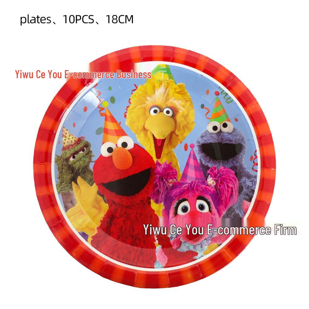 Sesame Street Birthday Party Tableware Set: Disposable Plates, Cups, and Cute Balloons for Kids' Celebrations.
