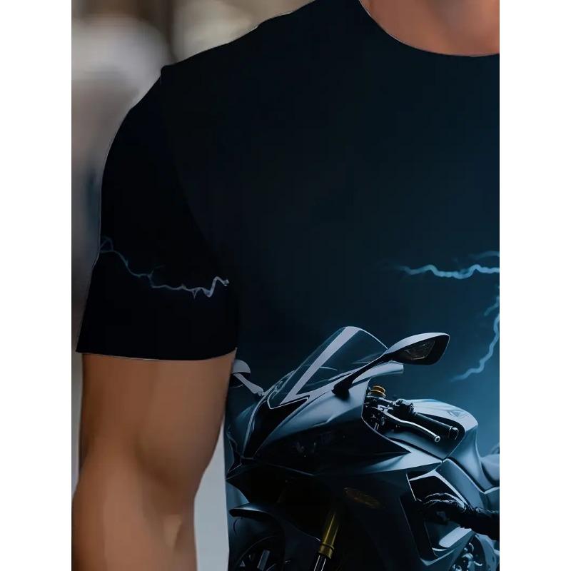 Tricou cu model de motociclist pentru bărbați, stradă înaltă, imprimat 3D, mânecă scurtă, vară, topuri pentru bărbați, tricou retro casual de modă