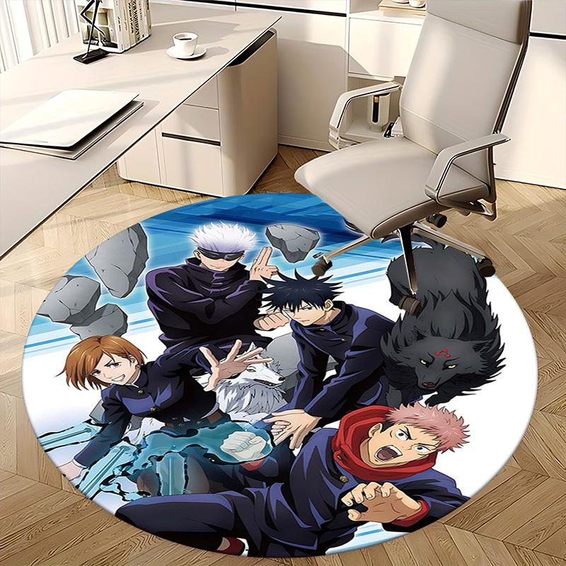 1pc Anime Cartoon Design Round Carpet Office Chair Mat, NonSlip Rug for Home Decor, Living Room