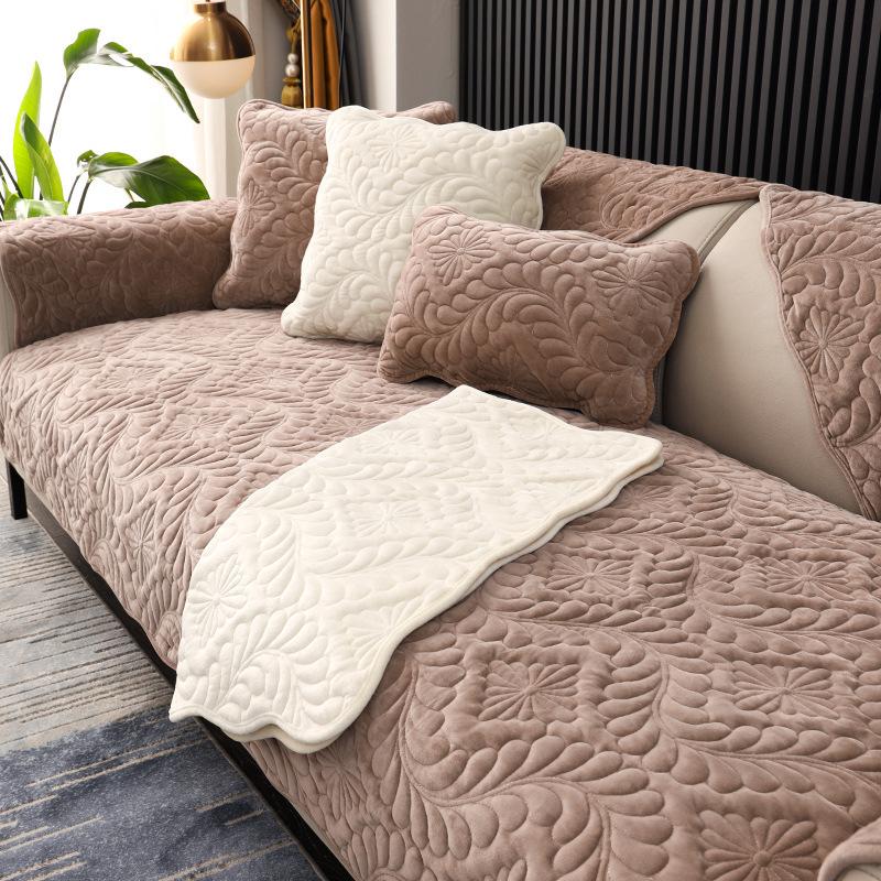 Simple Winter Sofa Cushion Winter Dutch Fleece Short Plush Seat Cushion Cushion Cover Towel Sofa Cover Non-Slip Thickened