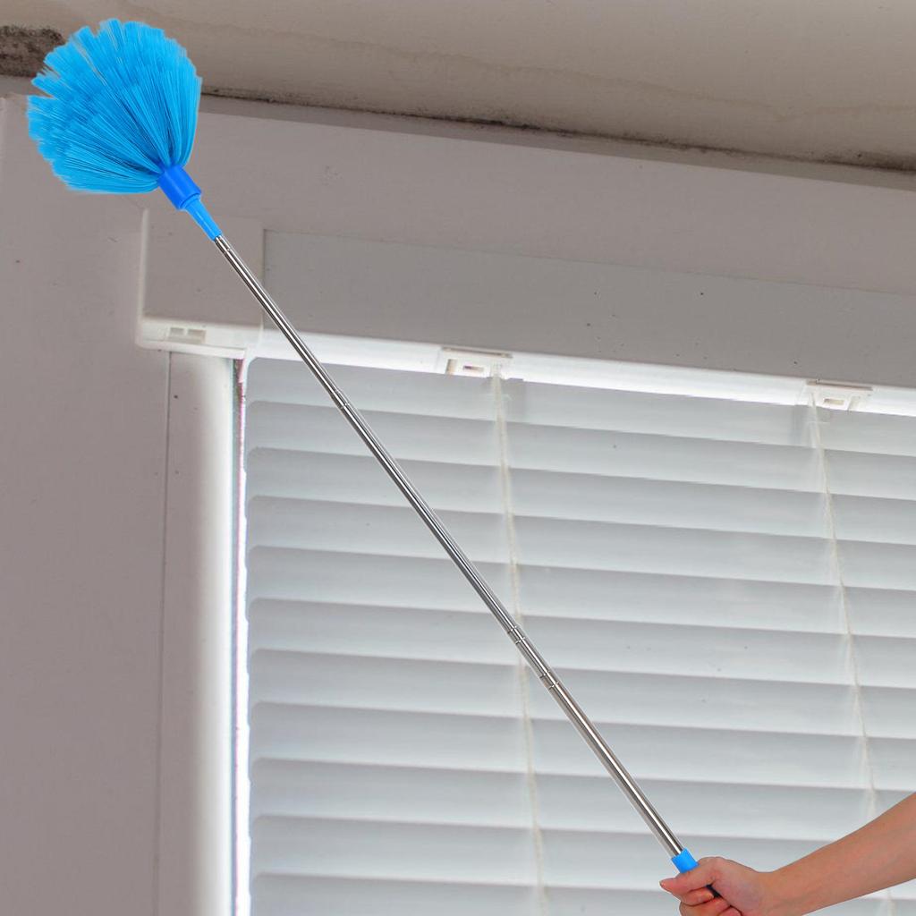 Sky Blue Telescoping Spider Web Cleaning Brush Long Handle Extendable Ceiling Cleaner Cobweb Duster Reusable Washable Household