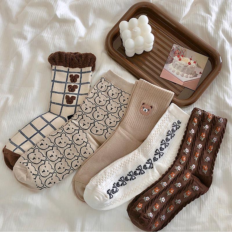 1pair Cartoon Cute Socks Animal Print Bear Sport Socks Women Cotton