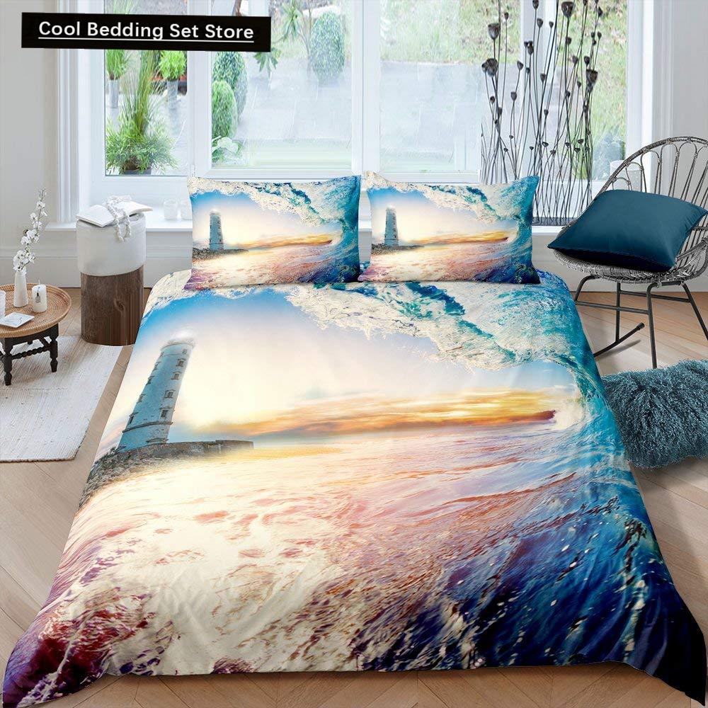 Summer Beach King Queen Duvet Cover Blue Ocean Fish Bedding Set Hawaiian Sea Palm Trees Quilt Cover Marine Life Comforter Cover