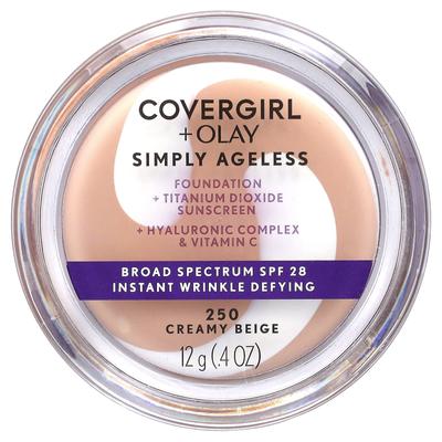 Olay Simply Ageless, Foundation, SPF 28, 250 Creamy Beige, 12 G (0.4 Oz)