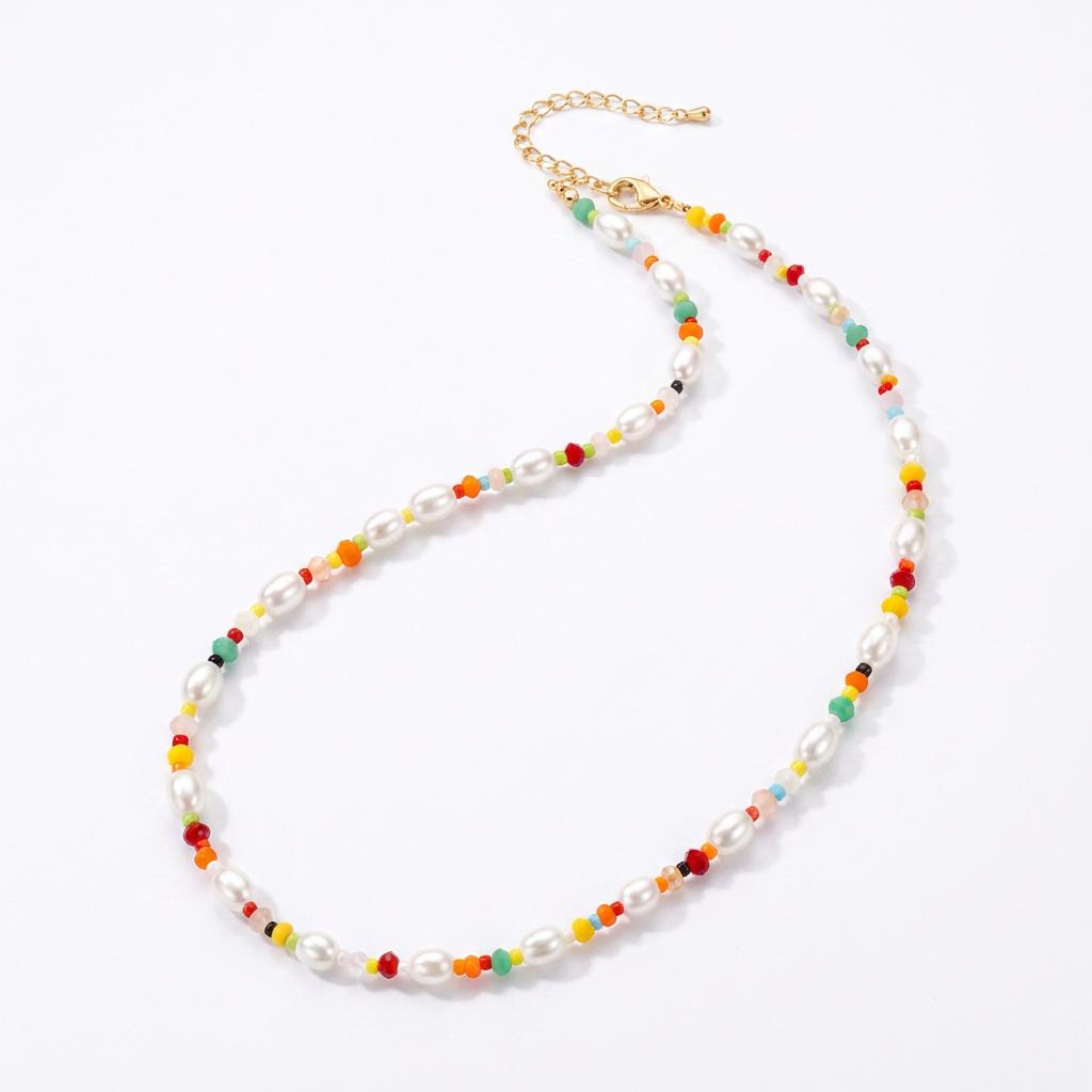 

Fashion Imitation Pearl Strand Beaded Mixing Bohemian Colorful Butterfly Flower Polymer Clay Beads Choker Necklace Female Collar