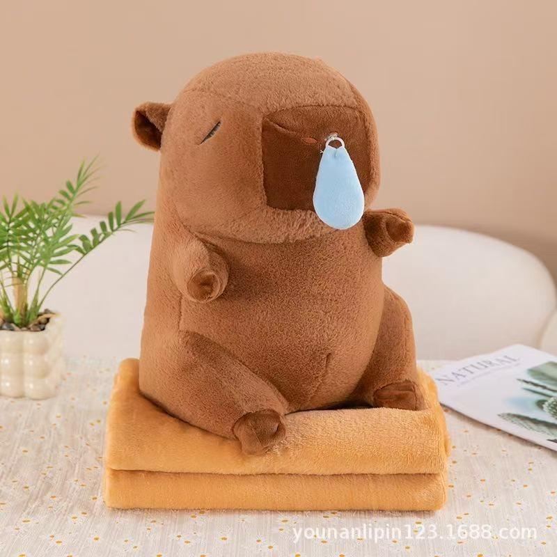Kapibala Capybara Ugly Cute Doll Kapibala Car Office Air Conditioning Pillow Quilt Nap Blanket Two-in-One