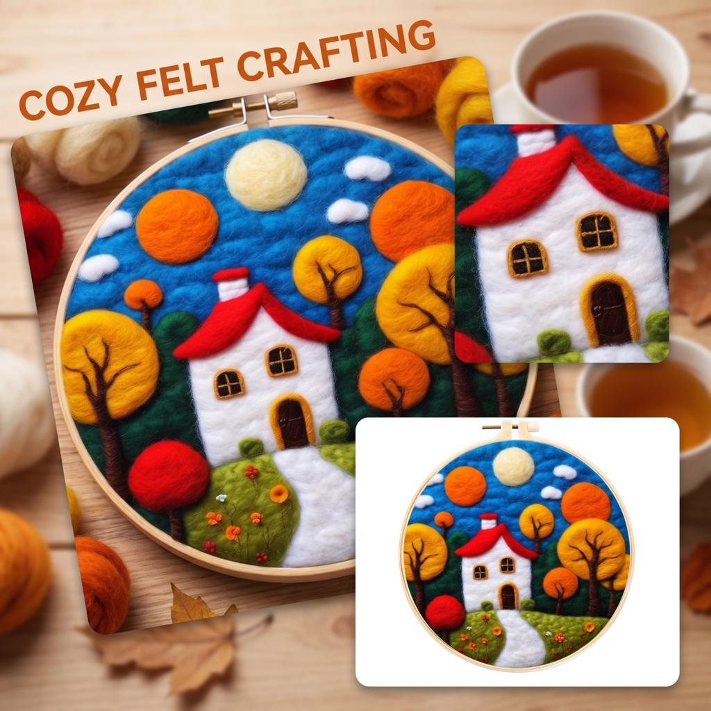 Needle Felting Kit for Beginners with Embroidery, Wool Painting Set for Home Decor