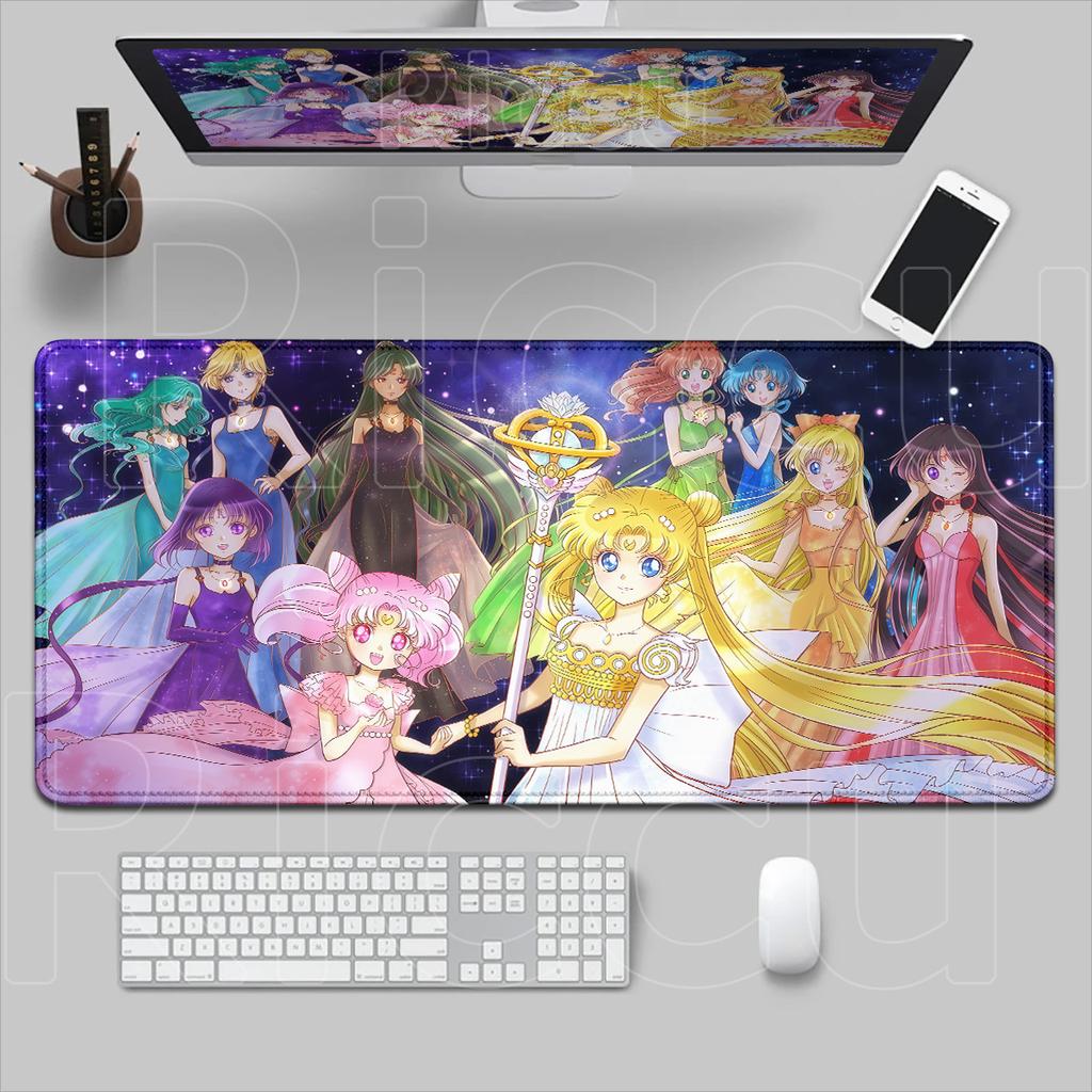 Kawaii Girl Locking Edge Office Desktop Mat Computer Carpet XXL Sailor Moon Washable Mousepad Gaming Laptop Keyboard Accessories