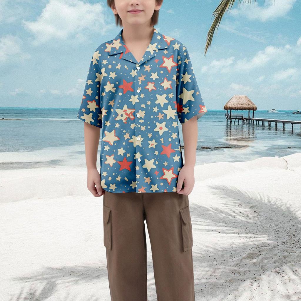 Boys' Casual Loose Short Sleeved Shirt With Fashionable Printed Shirt Top