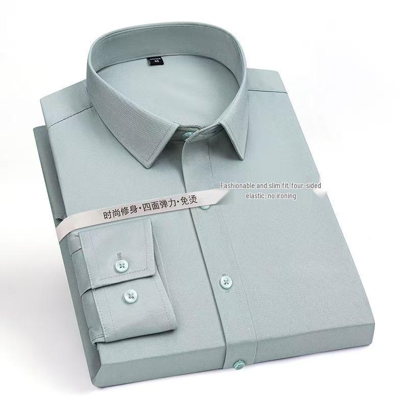Men's Wrinkle-Resistant Polyester Stretch Long Sleeve Dress Shirt