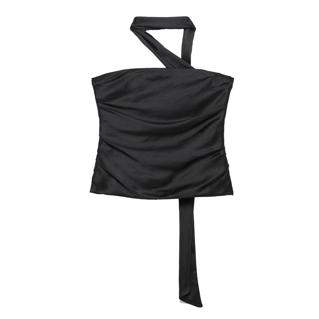 Women's European Style Ruffle Scarf Silk Satin Top - Spring 2025