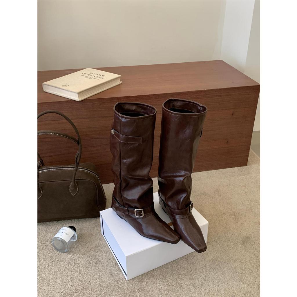 Pointed boots women's high boots but knee boots new autumn and winter women's boots inner height increase western trouser boots