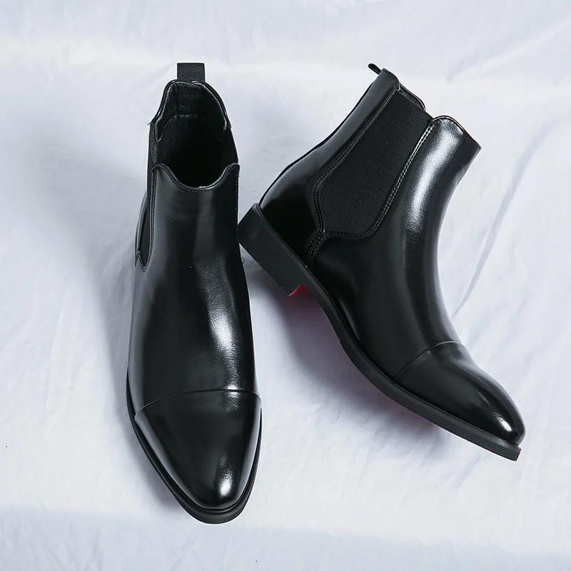Fashion Men's Shoes Fashion Chelsea Boots New Outdoor Red Sole Square Shoes for Men Handmade Business Ankle Boots Dress Boots Zapatos