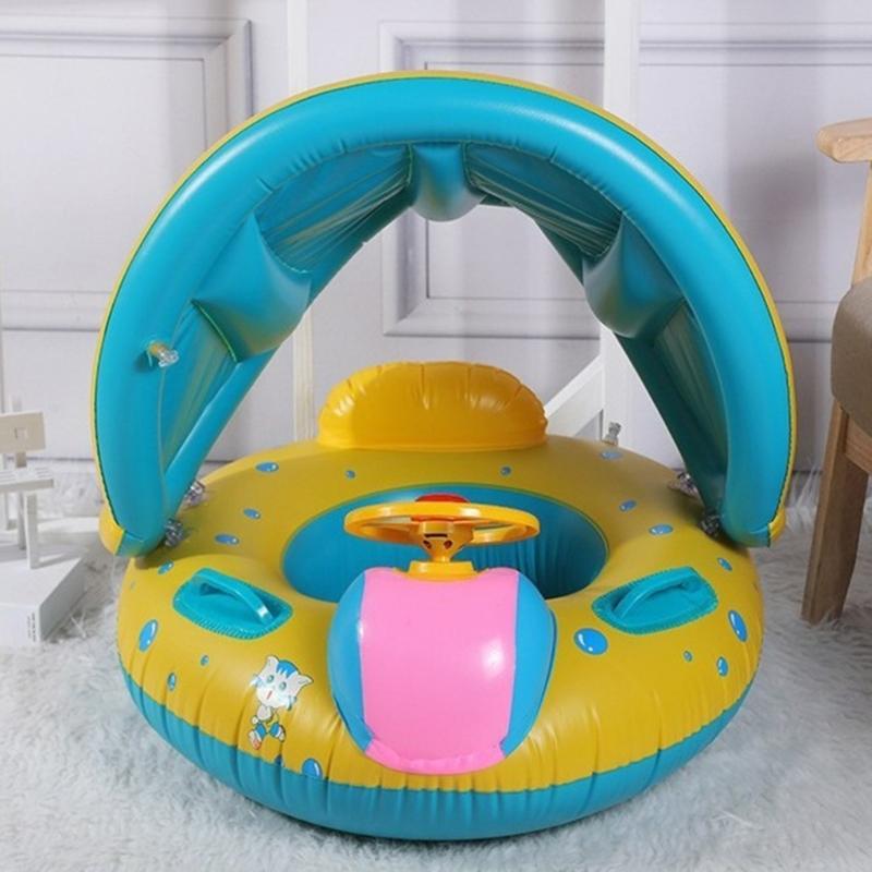 Baby Pool Float with Canopy Inflatable Swim Ring Cute Floaties with Seats and Handle Pool Floats Toys Party Supplies