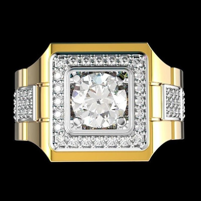 Luxurious Men's Full White Birthstone Crystal Rings Creative Watch Shaped Hip Hop Iced Out CZ Ring Luxury Wedding Band Jewelry