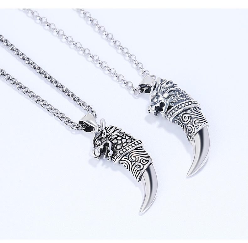 S925 Sterling Silver Personalized Wolf Tooth Pendant Necklace - Unisex Retro Design