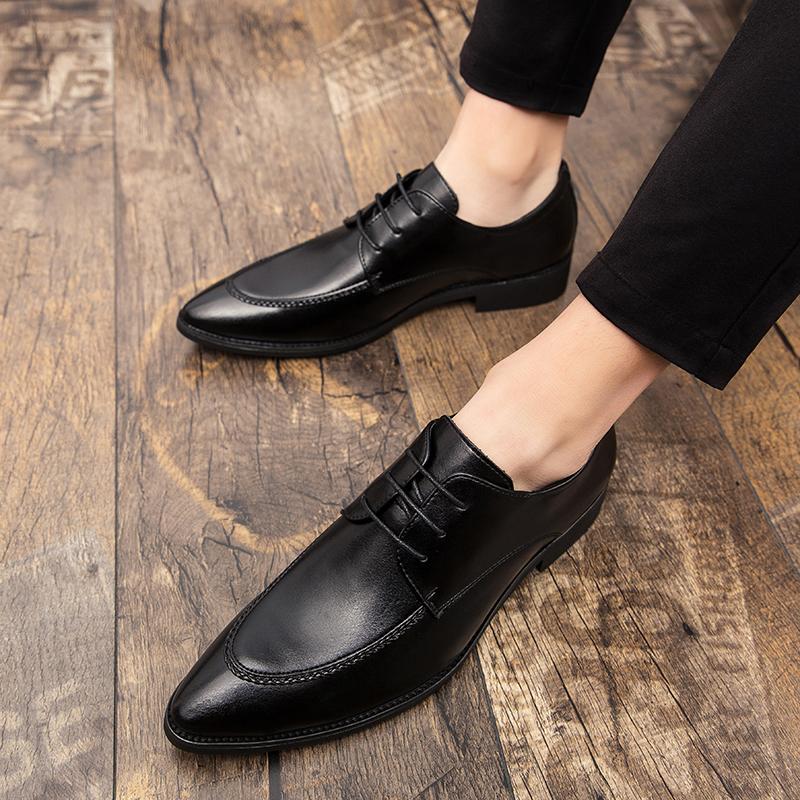 FashionMens Dress Shoes Lace Up Oxfords Fashion Pointed Toe Men's Business Casual Leather Oxfords Shoes Zapatos De Hombre Big Size 48