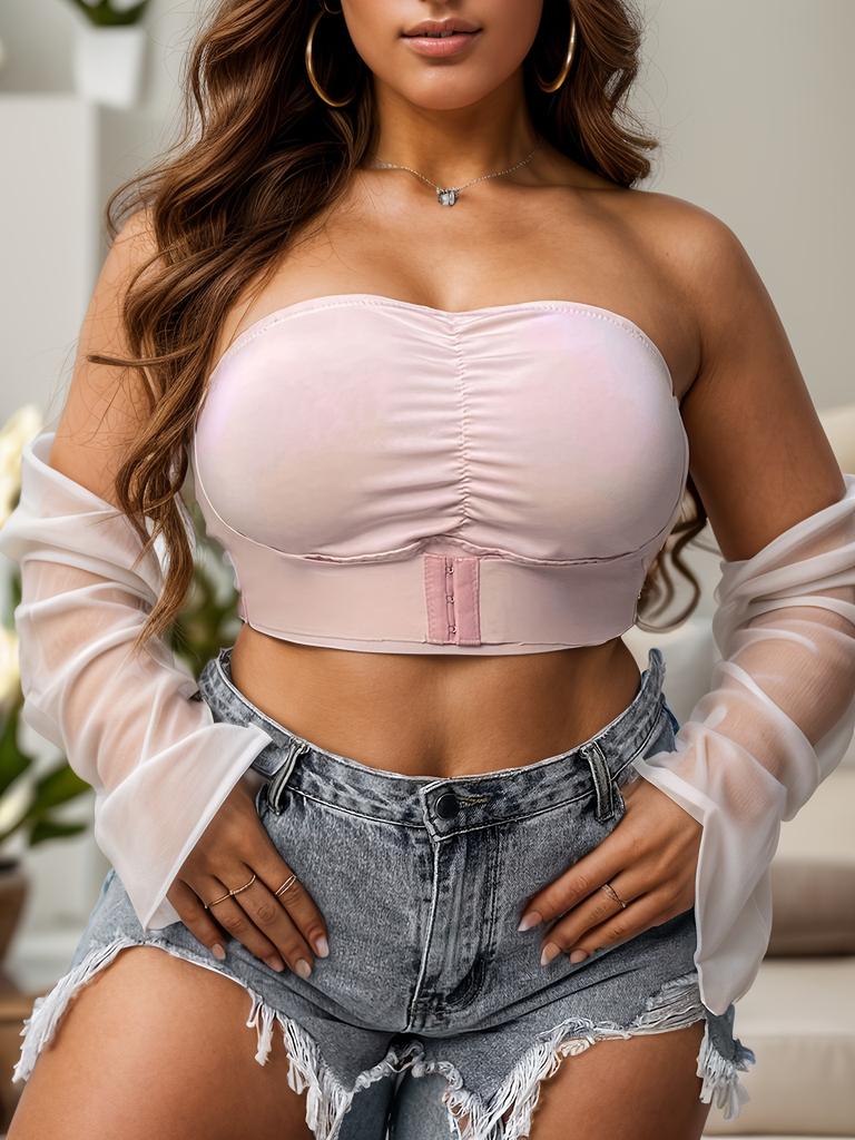 Strapless Lingerie for Women Anti Slip Gathered Strapless Front Button Beautiful Back Push Up Bra