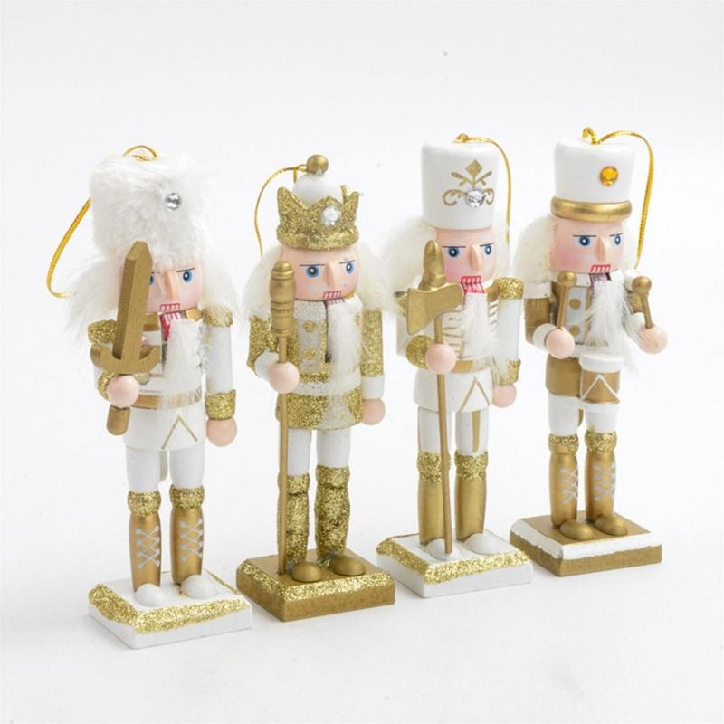 4Pcs Christmas Nutcrackers Ornaments Wooden Nutcrackers Soldier Figures Toy Tree Pendant for Christmas Party Decorations