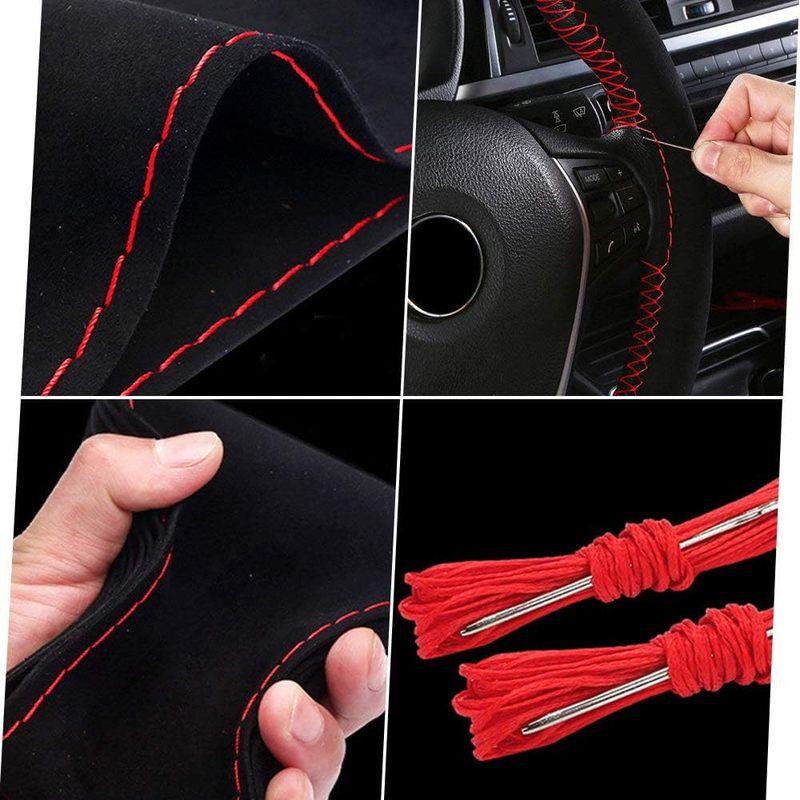 Pelz Lenkradbezug Wildleder Lenkrad Geflechtbezug Universal 38cm mit Nadel und Faden DIY Handnähen Schutz