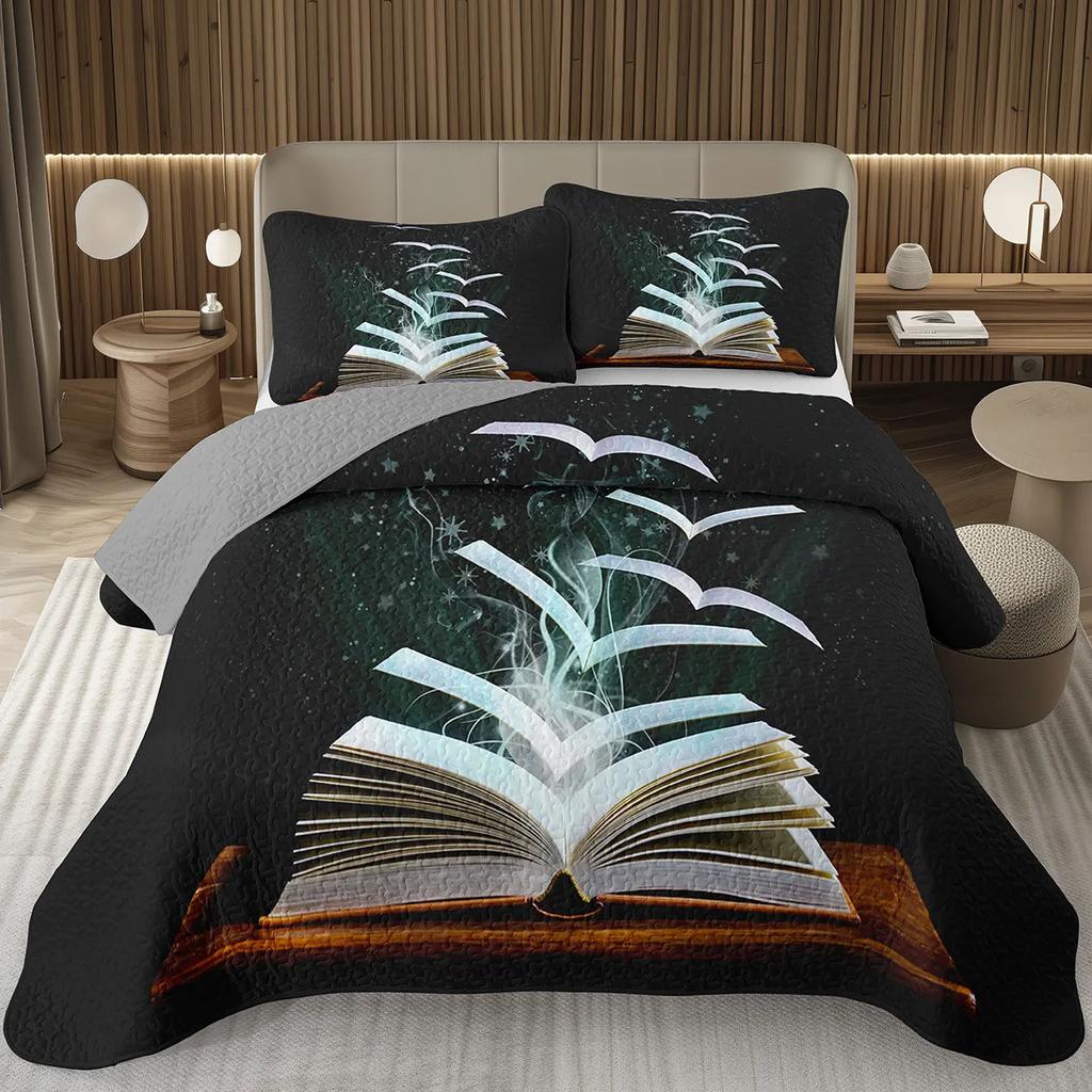 Magic Book Bedspreads Coverlet Queen Size Book Lovers Gifts Bedding SetBook Theme Quilt Set For Kids Teen Adults Bedroom Decor