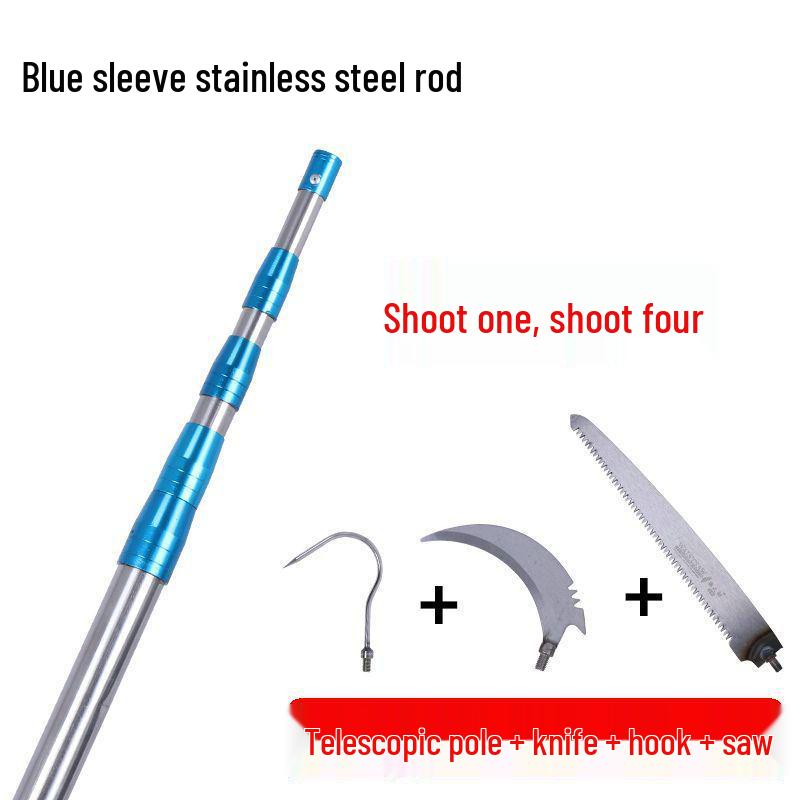 Multi-Purpose Telescopic Pole: Landing Net, Fruit Picker, Hook Cage Lifter, Pruner & Grass Cutter