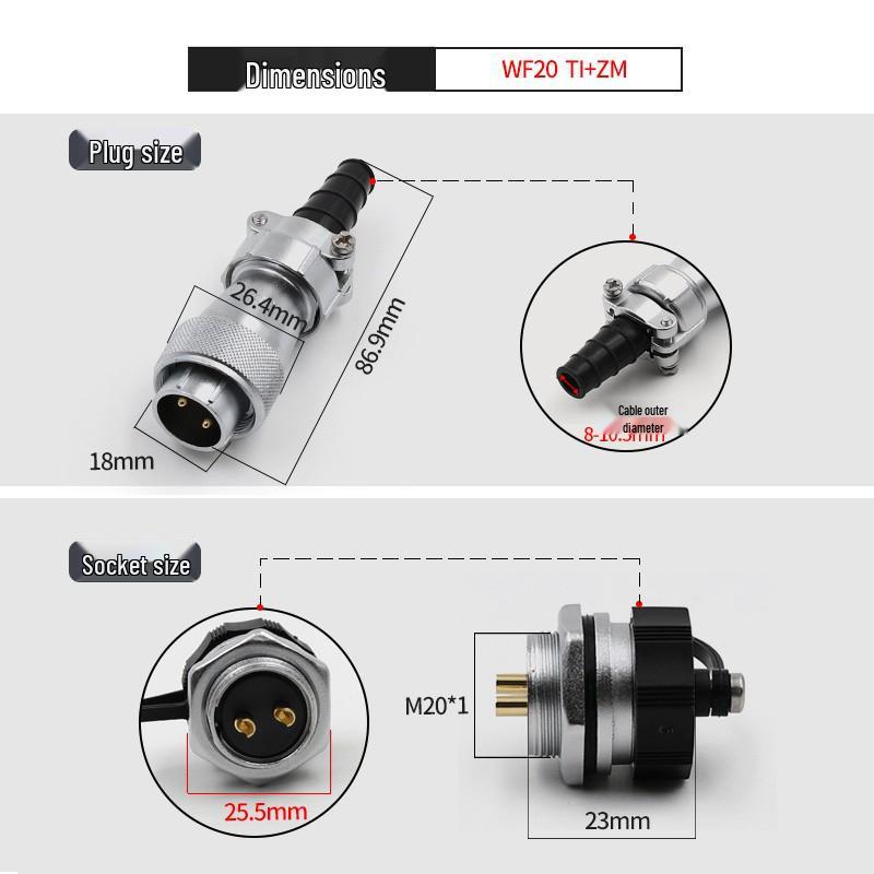 Weipu WF20 Waterproof Aviation Plug Socket, 12-Pin Cable Connector with TI Nut Seat