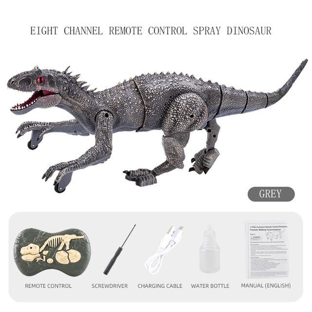 

Children Remote Controlled Spray Jurassic Dinosaur 2.4G Sound And light Simulation Walking Electric Intelligent Dinosaur Toy серый