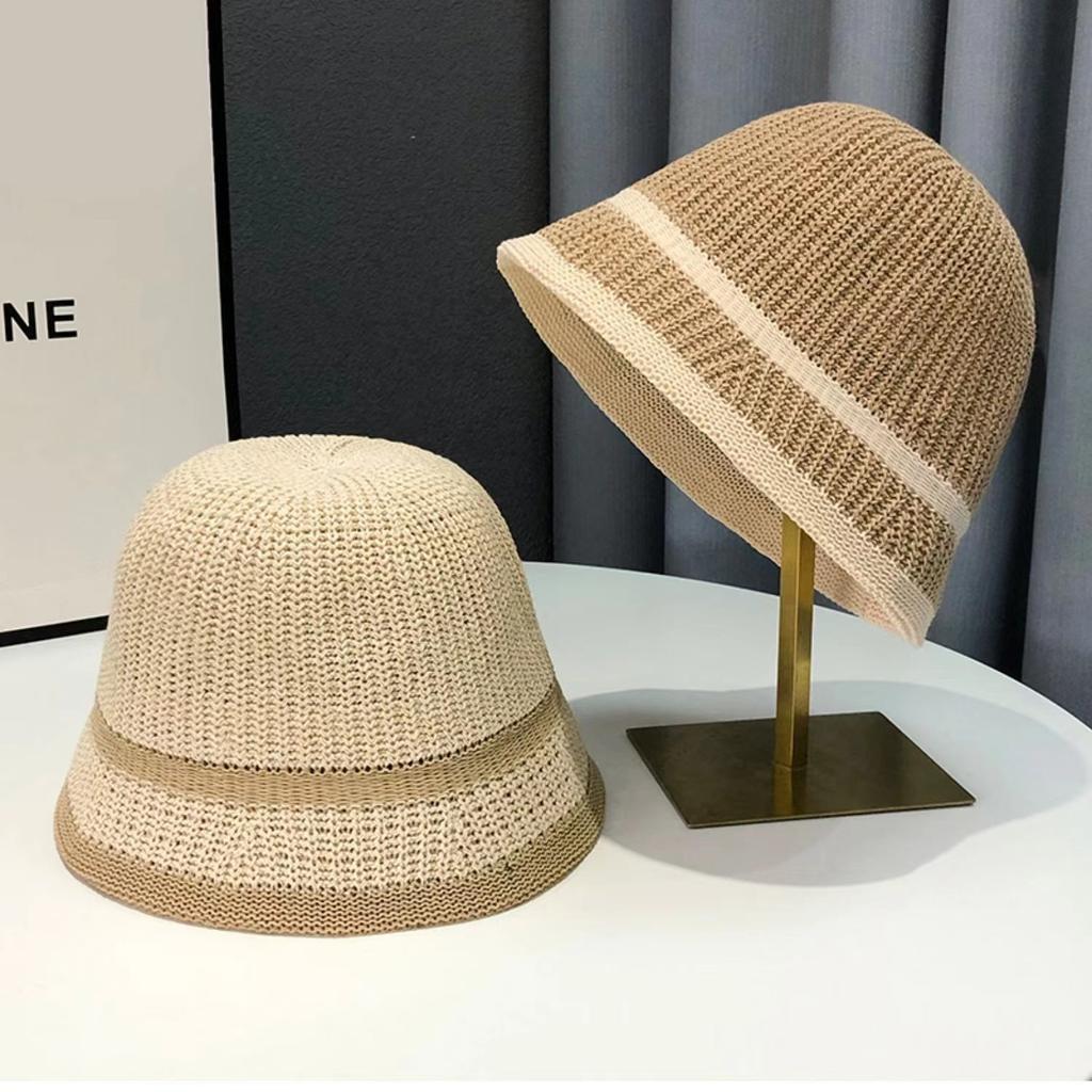 New bucket hat women's summer sunshade sunscreen straw woven basin hat versatile face small wide brim woven hat