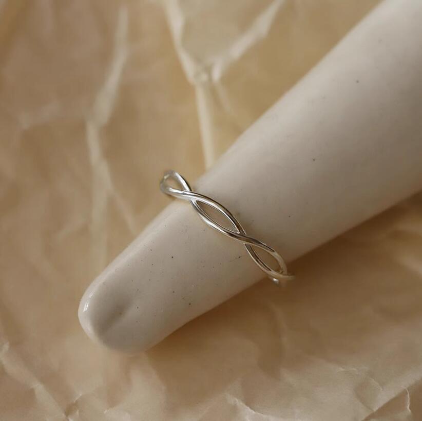 Versatile S925 Sterling Silver Gold-Plated Intertwined Korean Style Open Ring.