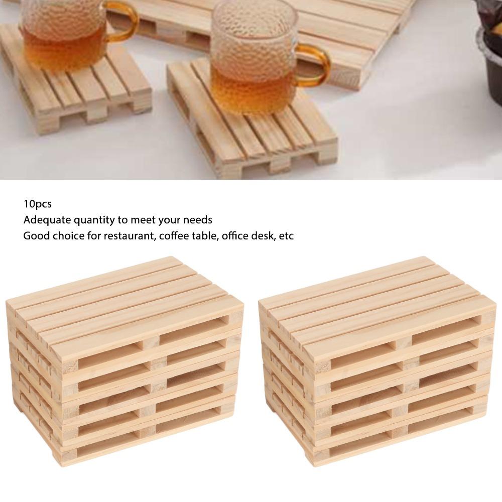 10pcs DIY Hand Polished Mini Pallet Coasters Skid Resistance Drink Coasters For Coffee Table