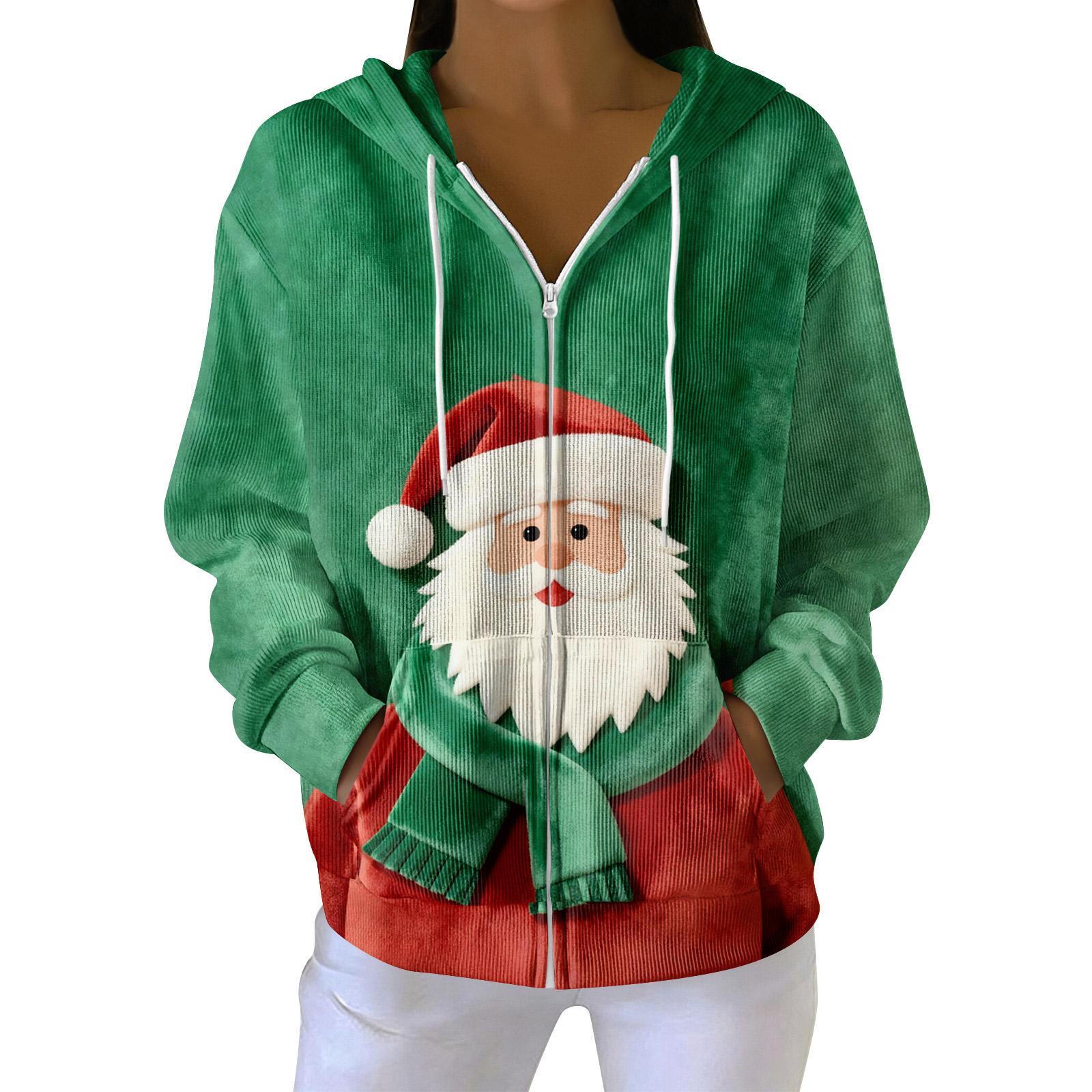 

Женская повседневная модная вязаная толстовка с длинными рукавами и застежкой-молнией, с рождественским принтом M