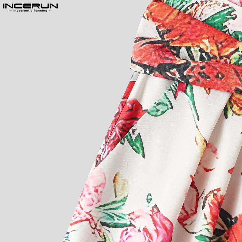 INCERUN Bohemian Men Floral Print Summer Pants Beach Holiday Wide Leg Trousers