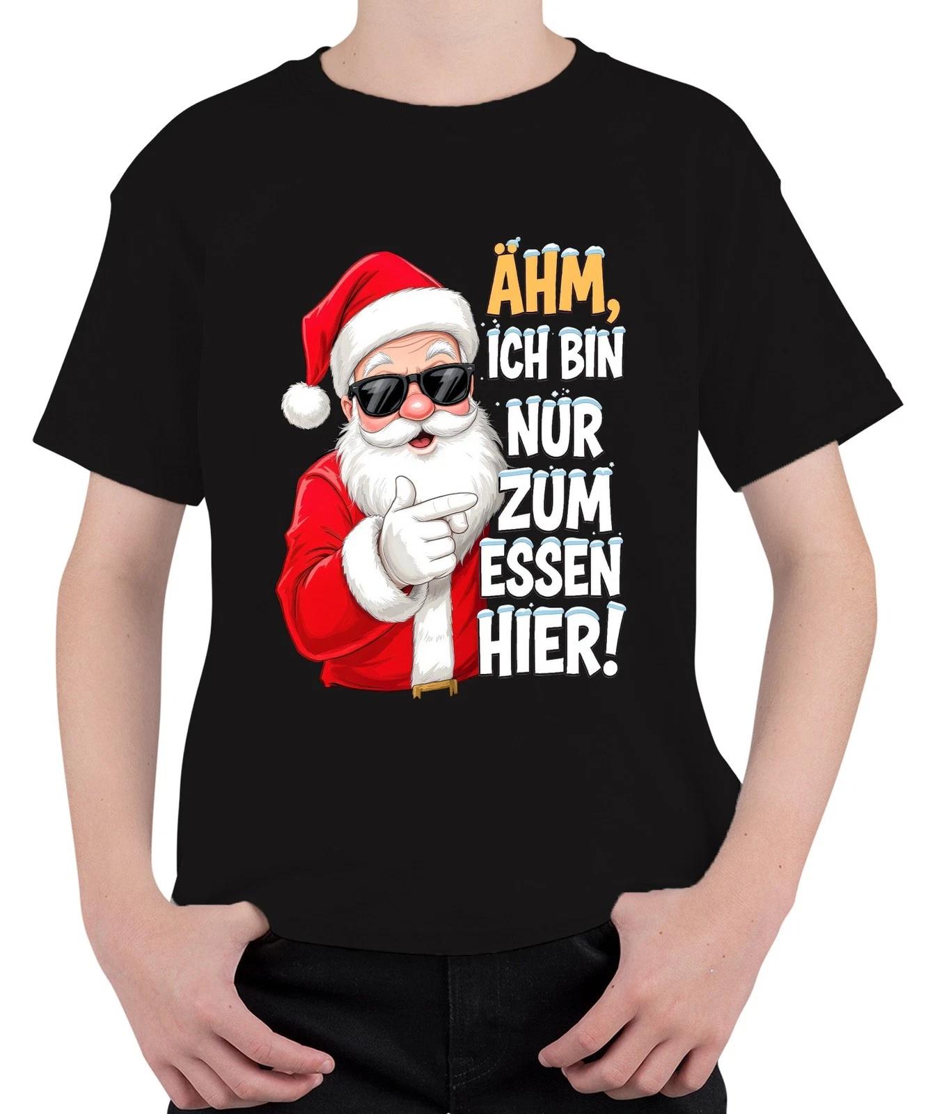 Ähm ich bin nur zum Essen hier Weihnachtsmann lustig Nikolaus Unisex Kinder T-Sh XXXXL
