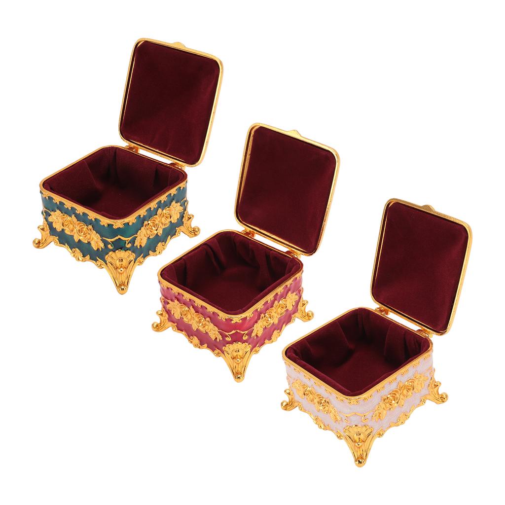 Pudełko na biżuterię w stylu europejskim, vintage, metalowe, kwadratowe, dekoracyjne, na drobiazgi, do przechowywania kolczyków