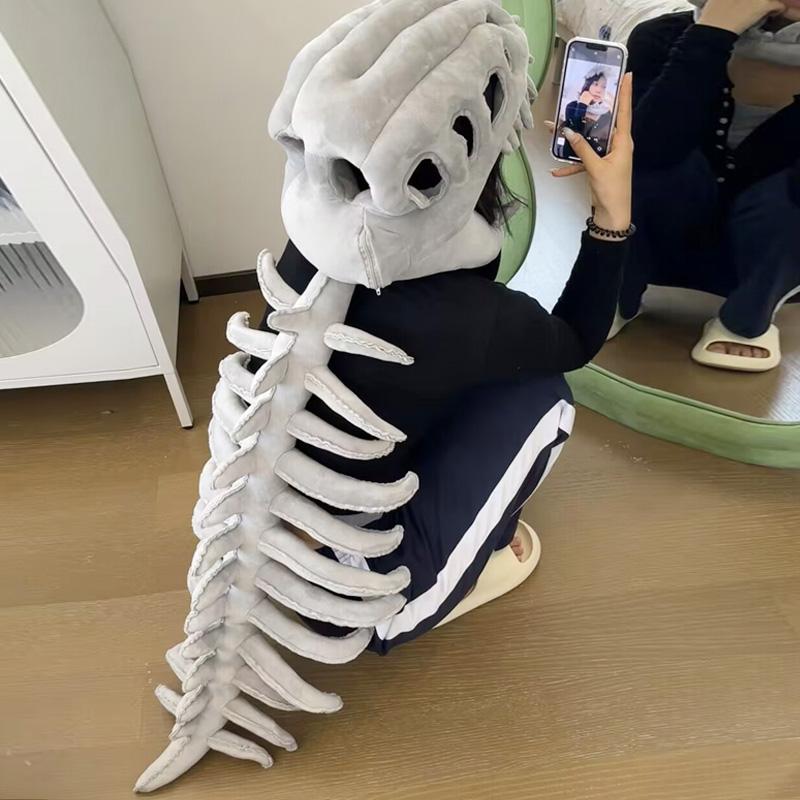 Hot Funny Plush Dinosaur Skeleton Costume Headpiece - Cosplay Party Outfit With Exoskeleton Design Dinosaur Suit Christmas Durable Gift