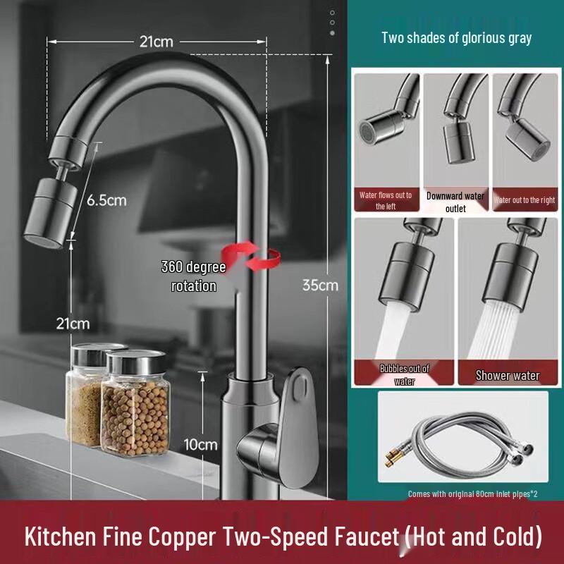 Gunmetal Grey Stainless Steel Wall-Mounted Kitchen Faucet