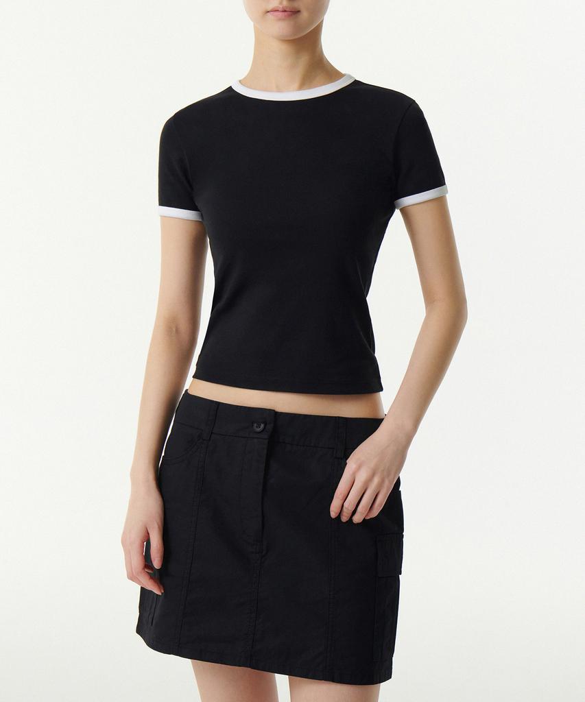MUSINSA STANDARD WOMAN Women'S Slim Crew Neck Ringer T-Shirt [Black/White]