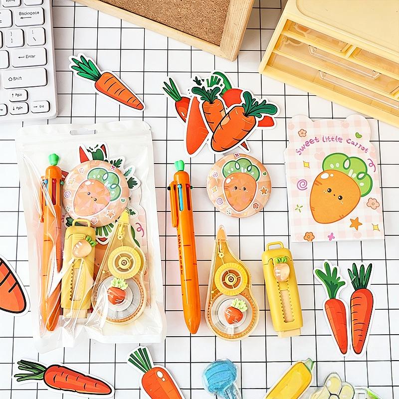 Various Stationery Sets: Small Carrot, Corn, Vegetable and Fruit Ballpoint Pens, Gel Pens, Small Stationery Gifts for Class Students, Creative Learnin