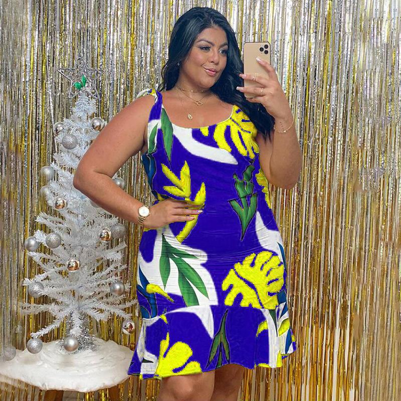 Plus Size Women's New Printed Mid Length Sleeveless Dress